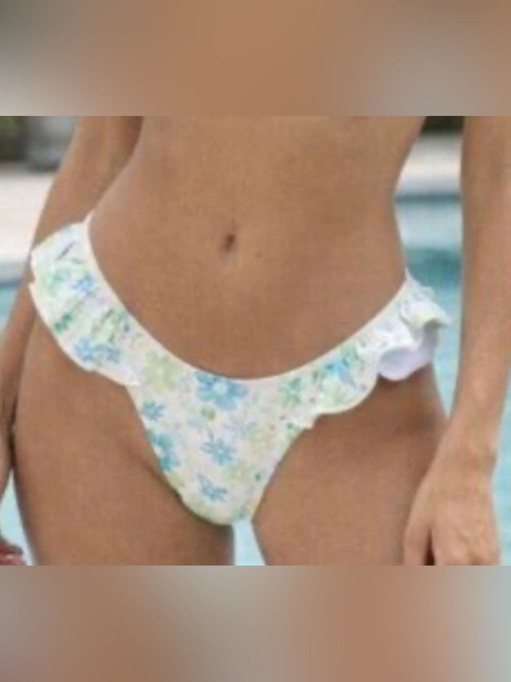 Aerie White Ruffle Blue Green Floral Cheekiest Bikini Bottom M Deep V Cottage